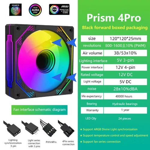 12cm ARGB Computer Case Mute Fans PC Tower Silent Air Cooler PWM 4Pin High Speed
