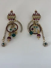 Lunch at the Ritz Ornaments Earrings 3.5” Long. Vintage