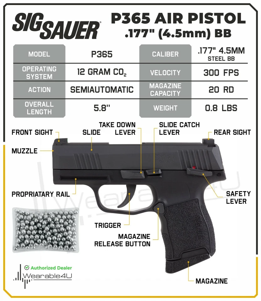 Sig Sauer P365 CO2 Manual Safety Blowback BB Air Pistol Black - Image 2 of 4