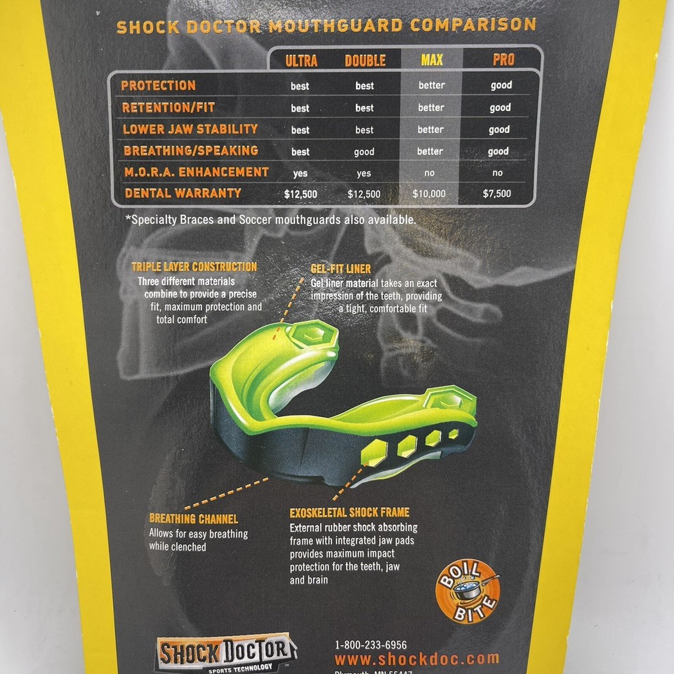 Shock Doctor Gel Max Green Adult Mouth Guard Concussion & Jaw Joint