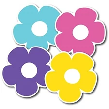 Daisy Hippie Flower Magnet Decal, Pink, Yellow, Teal, and Purple, 4 Pack, 5 In