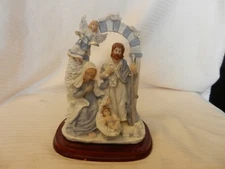 Painted Blue & White Resin Nativity Figurine, Holy Family, Lamb, Angel #13