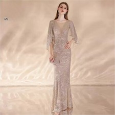 Sequin Evening Dress Woman Elegant Half Sleeves Party Maxi Dress Long Prom Dress