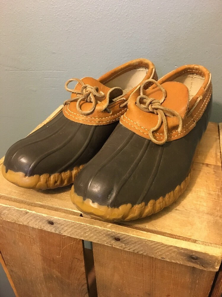 Vtg LL Bean Maine Hunting Rain Shoes Mens 9 M Gum Rubber Leather Boots USA Low