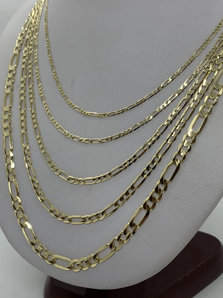 Collar de cadenas de eslabones Figaro de oro amarillo macizo de 14K para hombre/mujer 2 mm-5,5 mm 16""-30" Foto 3 de 4