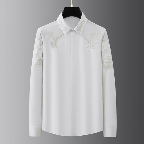 Hot Embroidery Flower Mens Long-Sleeved Shirt Casual Top Slim Fit Cardigan Party - Picture 11 of 12