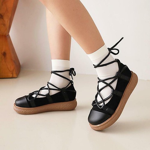 Preppy Para Mujer Zapatos De Taco Con Tiras Puntera Redonda Casual Zapatos  Colegio diapositiva Creeper | eBay