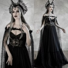 Dark Fairytale Gothic Black Wedding Dresses Cupped Corset Bodice Bridal Gown
