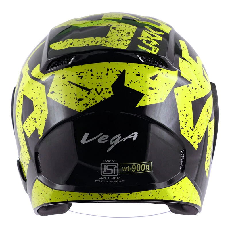 Vega Lark Victor Black Neon Yellow Open Face Helmet eBay