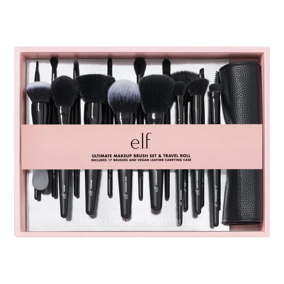 e l f Ultimate Makeup Brush Set & Travel Roll set di 17 pennelli per ombretto - Immagine 2 di 4