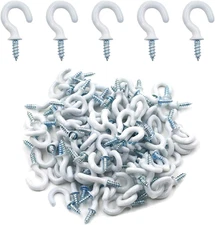 100Pcs Vinyl Coated Metal Cup Hook 1/2", Screw-In Ceiling Hooks for Hanging (Whi