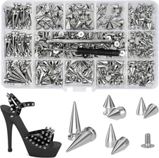 180 Sets Punk Spikes and Studs Kit, Multiple Size Cone Spikes for Clothing, Punk
