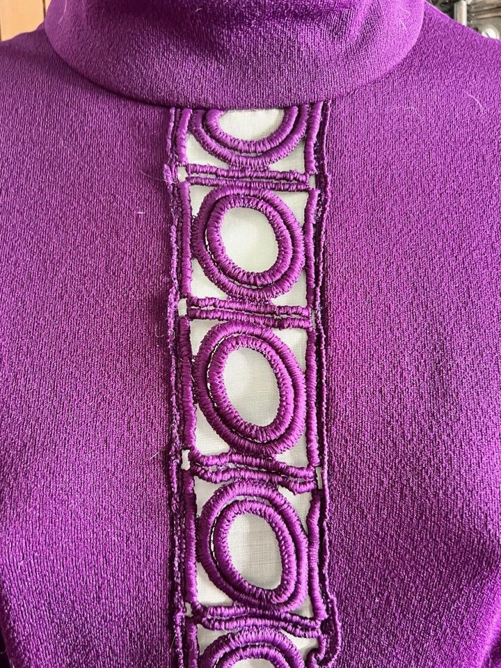 Vintage 1960s 1970s PURPLE Women Dress Gogo Cut Outs Plum Can’t Miss Sz S M - Image 2 of 4