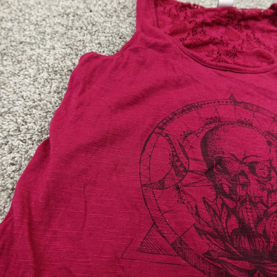 Camiseta sin mangas Hot Topic para mujer XS roja floral encaje calavera luna camisa gótica grunge Y2K Foto 4 de 4
