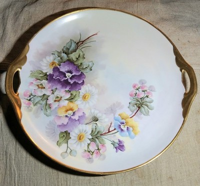 ANTIQUE ZEH SCHERZER BAVARIA PORCELAIN SERVING PLATE w/FLORAL DESIGN & GOLD TRIM