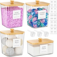 3 1 Pack Bamboo Laundry Pods Container, Clear Laundry Room Organization Conta...