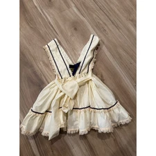 VTG MiniWorld Girls Dress 4T Ivory Lace Tiered Ruffle Nautical Navy Bow Cute Z1