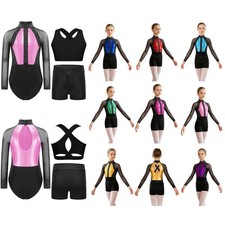Girls Tracksuit Shiny Rhinestone Gymnastics Athletic Set Playwear Outfits Show