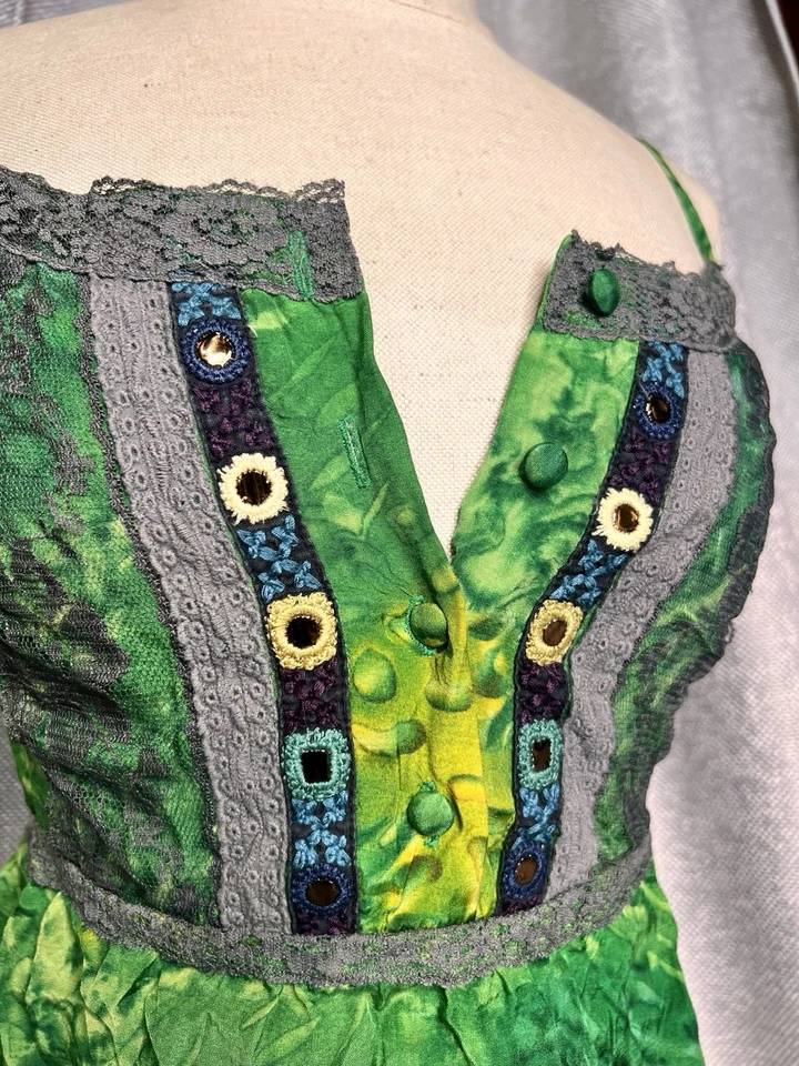 Blusa FREE PEOPLE Mujer S Cami Top Encaje Calado Boho Tie Dye Verde Suave Elastizada Foto 3 de 4