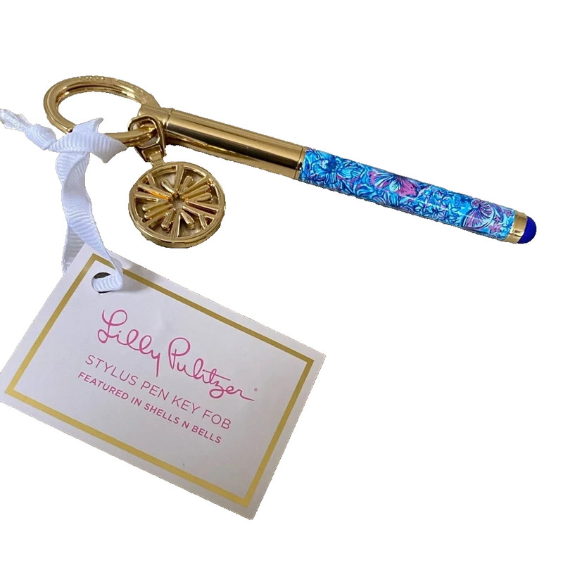 Lilly Pulitzer Keychain Pen w Stylus Tip Black Ink Pen Mini Stylus shellsn bells