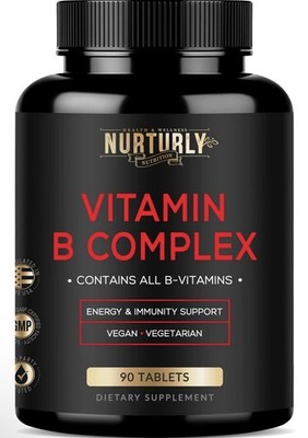 NURTURLY Vitamin B Complex 90 Tablets Energy Immunity Mood Support Super B