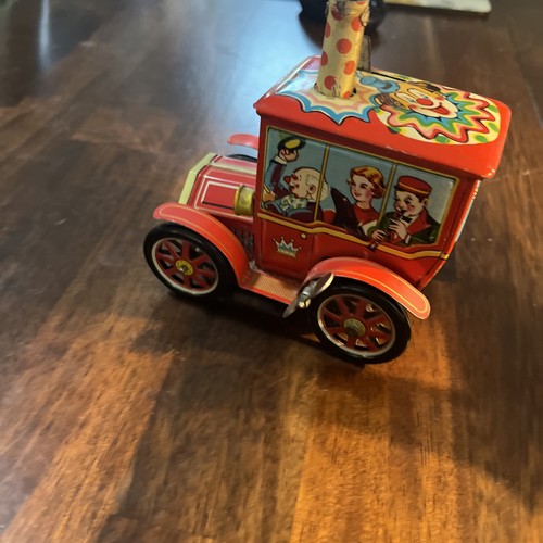 Vintage KO Circus Clown Tin Litografia Auto Rosso Windup Key Giappone-Funziona-Vedi Descrizione - Foto 12 di 12