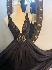 Vtg OLGA Black Nightgown Size S Nylon Lace Full Sweep 92270 Body silk Stretch