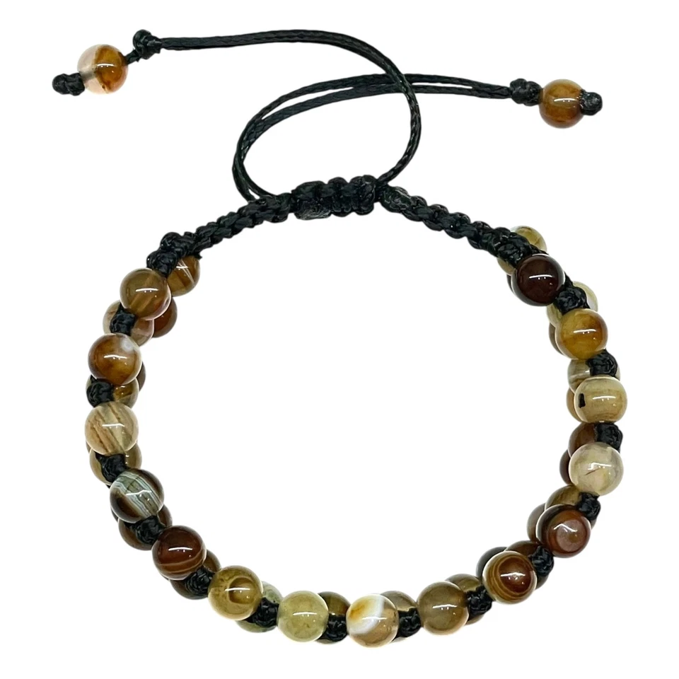 Handgemacht 6mm Natürlich Achat Perlen Armband Verstellbar Makramee Boho Unisex - Bild 2 von 4