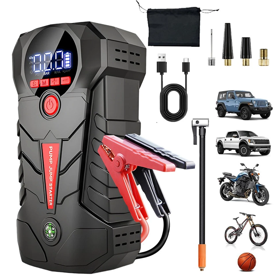 MARKENLOS 99800mAh 12V Auto Starthilfe Jump Starter Ladegerät Powerbank KFZ Luftkompressor