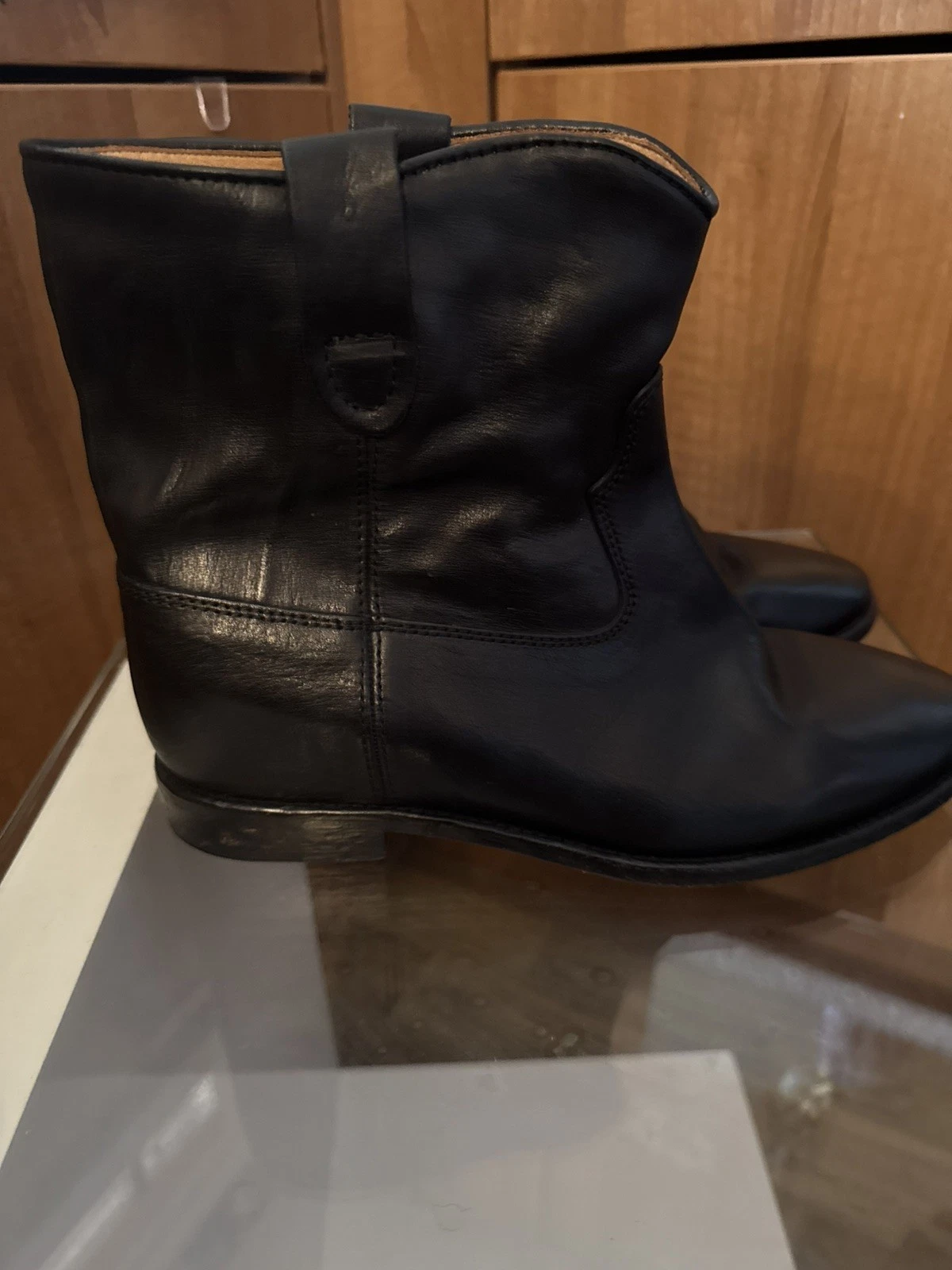 Isabel Marant Etoile black Crisi Cluster Leather Flat Ankle Boots EU 41
