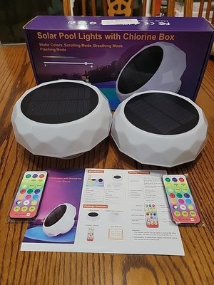 Set Of 2 Solar Powered Floating Pool Lights With Chlorine Box And Remotes