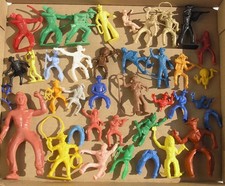 Vintage Plastic Cowboys Indians  Horses Lot Marx Hong Kong Lido Tim-Mee
