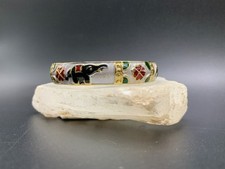 Enamel Elephant Bangle Bracelet Green Black White Gold textured KIDS Bracelet