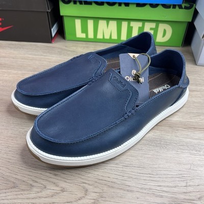 OLUKAI KAKAHA NIA MOOD INDIGO LEATHER CONVERTIBLE LOAFERS, MEN US 11.5
