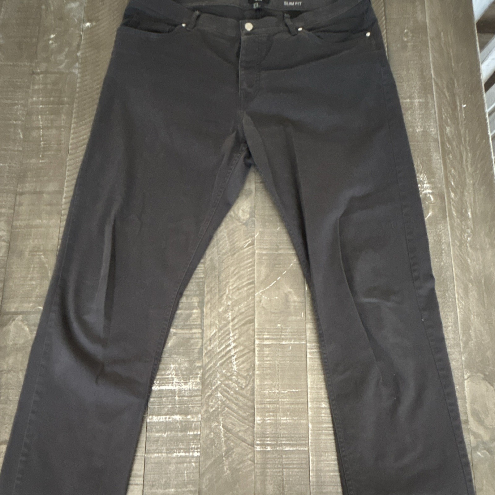 H&M Slim Fit Straight Black Denim Jeans Cotton Elastane 5-Po