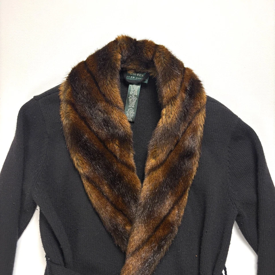 Suéter plumero vintage Ralph Lauren para mujer negro talla S cuello de piel sintética con cinturón Foto 2 de 4