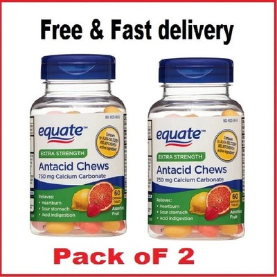 Equate Extra Strength Heartburn & Antacid Relief Chews Assorted Fruit 60 Tablets