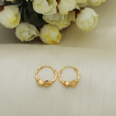 Genuine 18K Gold Bali Jhumka Earring Traditional Indian Hoop Danglers