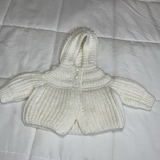 Vintage Hand Knit Baby Sweater Cardigan White With Heart Buttons 60s 70s