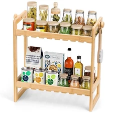 Bamboo Multi-Purpose Organizer 2 Tier Kitchen Counter Shelf Natural Brown