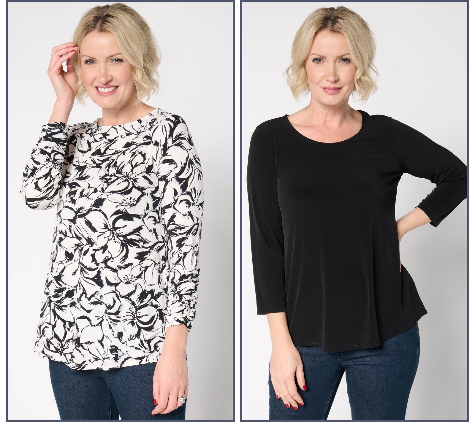 Susan Graver Women's Top Sz L Liquid Knit Print & Solid Tops Black A680506