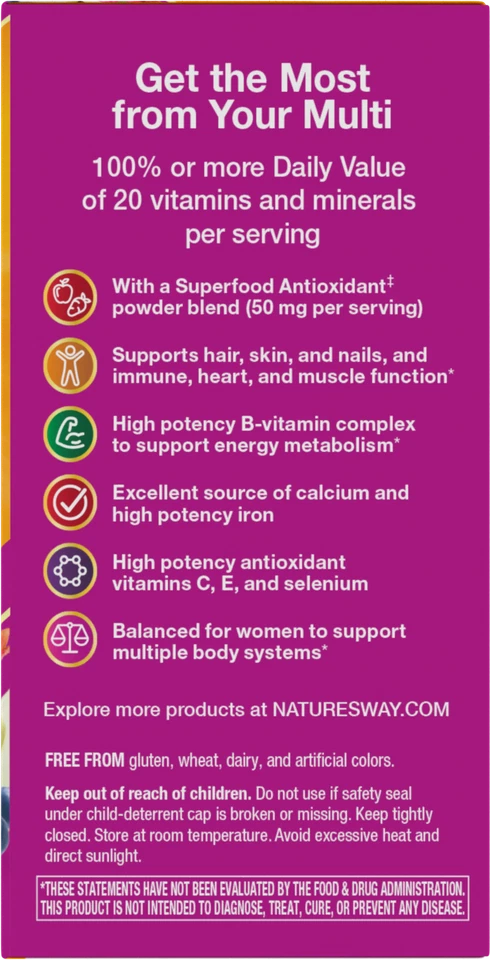 Nature's Way Alive! Multivitamínico Completo para Mujer con Antioxodantes, 50 Comprimidos Foto 2 de 3