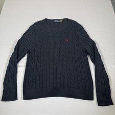 Polo Ralph Lauren Sweater Mens Large Blue Cable Knit Crew Neck Pullover Cotton