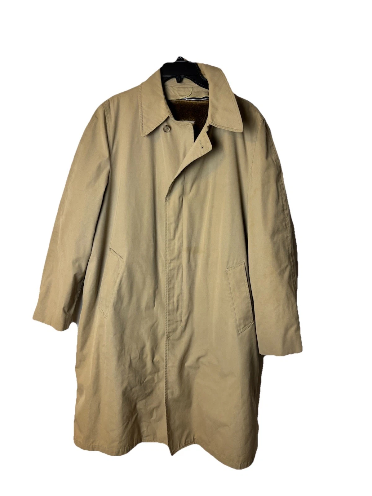 London Fog Coat Mens 46L khaki Rain Trench Removable Liner USA 80s Vtg