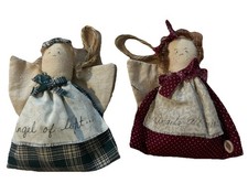 2 Vtg Primitive Country Christmas Angels Ornaments Farmhouse Lot of 2 Handmade
