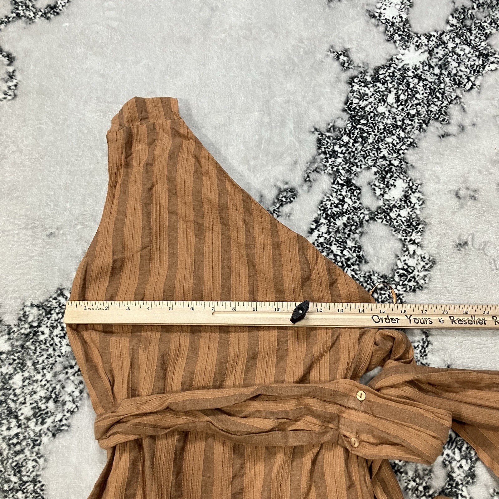 Zara One Shoulder Top NWT Striped Brown Tie Waist Beaded Sleeve Womens Sz XS thumbnail 3