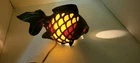 Vintage Cast Iron Koi Fish/Goldfish Table Lamp with Amber Glass Insert