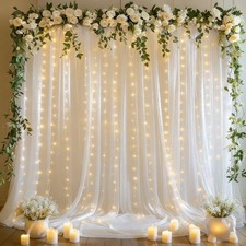 White Sheer Tulle Backdrop Curtains With Lights Wrinkle Free Decor 10x10FT