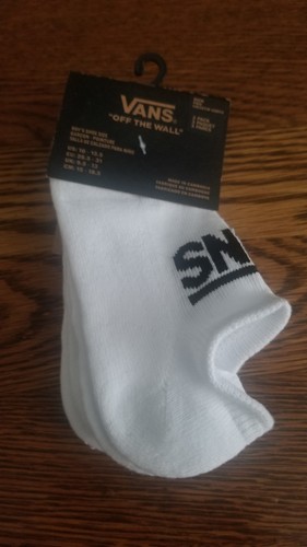 Vans Off The Wall No Show Kick Socks 3 Pair Boys 10-13.5 White w Black LogoSkate - Picture 1 of 3