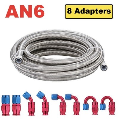 Fuel Line Hose Fitting Kit 3M AN6 Stainless Braided Hose w/ 8pcs Red Swivel Ends